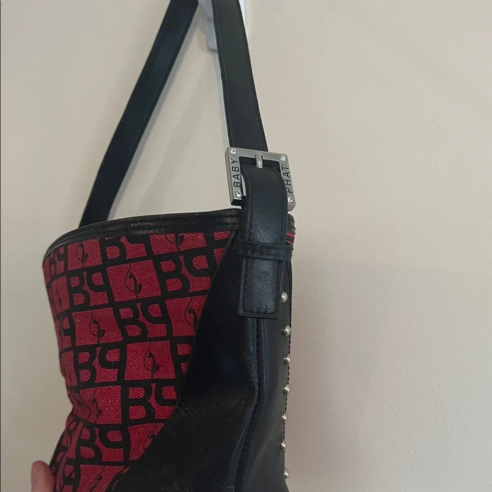 Vintage Baby Phat Shoulder Bag Monogram Y2K Red Black‎ Studded Hip Hop Glam